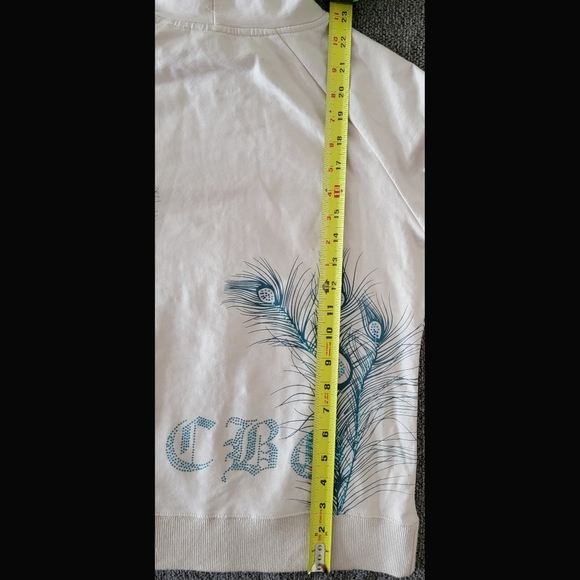 BNWT Y2K Women's Med BCBGMaxAzria Canvas Colored Bedazzled Blue Peacock Hoodie - Picture 12 of 12